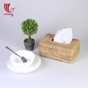 Boîte à mouchoirs rectangulaire en rotin tressé en gros / Boîte à mouchoirs vintage en rotin naturel - Product Image 5