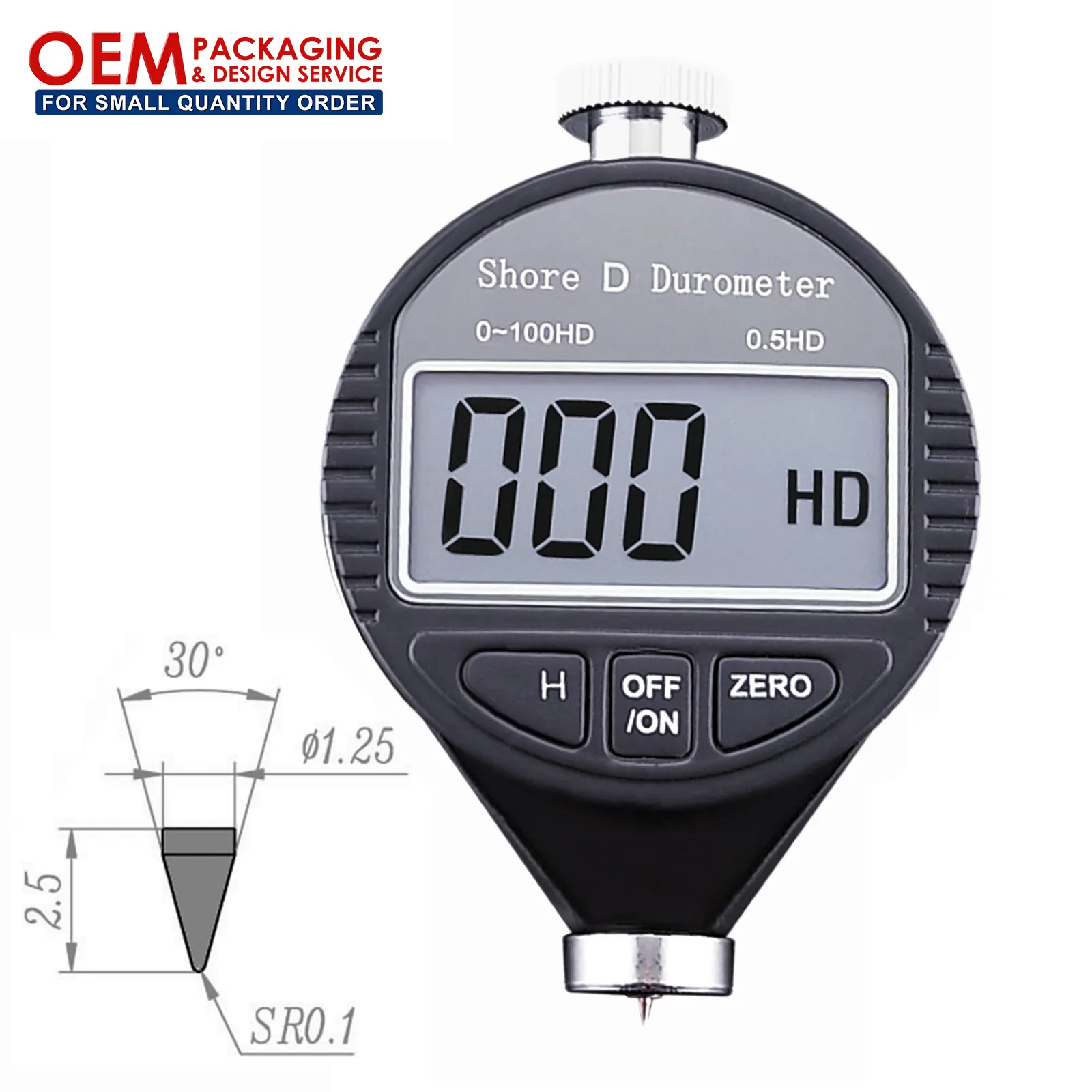 Testador de alcance digital de 0 ~ 100hd, medidor de durômetro de plástico da borracha da haste d de auto calibração (disponível para embalagem oem)