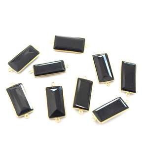 Conector Rectangular de Ónice Negro en Plata de Ley 925 con Baño de Oro para Fabricación de Joyería Artesanal - Product Image 2