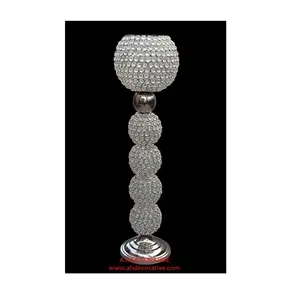 Most Amazing Decorating Luxury Table Top Centerpiece For Crystal Balls Beaded With Metal Silver Finished Handmade Candle Holder