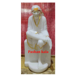 White Makrana Marble Sitting Sai Baba Idol Sculpture - Product Image 1