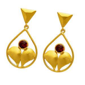 Garnet Round Cut Gemstone Handmade Gold Plated 925 <b>Sterling</b> <b>Silver</b> Stud <b>Earrings</b> Jewelry Classic Fashionable <b>Earring</b> for <b>Women</b>. - Product Image 1