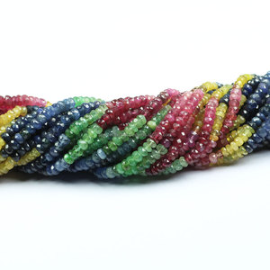 Perles Rondelle de pierres précieuses saphir multicolore 4mm à facettes cristal et quartz perles rondes pour bijoux bleu et rouge - Product Image 3