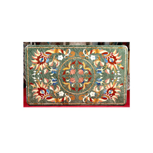Mesa de mármol verde con trabajo de incrustación, mesa de comedor - Product Image 1