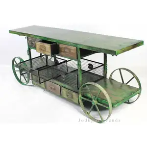 Industriële Gietijzeren Serveren Trolley Vintage Metalen Opslag Winkelwagen