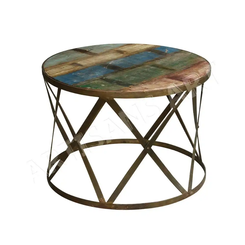 औद्योगिक Reclaimed लकड़ी दौर कॉफी टेबल, देहाती प्राचीन धातु रीसायकल लकड़ी कॉफी टेबल, सेंटर टेबल के लिए कमरे में रहने वाले