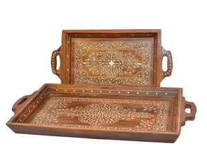 Houten Handgemaakte Lade Set, Custom Made Palissander Dienblad, Pakistaanse Handgemaakte Houten Dienblad Voor Dining Servies