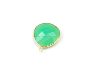 Connecteur à simple anse en argent sterling plaqué or 18 carats, fait main, avec pierre précieuse calcédoine préhnite taille facettes en forme de cœur, tendance - Product Image 6