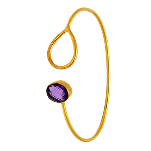 Piedra preciosa de amatista natural de corte redondo, Plata de Ley 925 con brazalete chapado en oro, joyería, brazalete de moda para regalo de boda. - Product Image 2