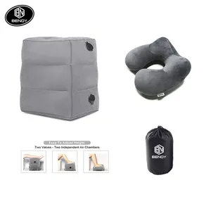 Hot selling newest customized Inflatable airplane foot rest Pillow cushion and neck pillow travel set kit for outdoor