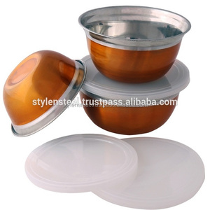 Stainless Steel <b>Lid</b> <b>Bowl</b> <b>with</b> Plastic <b>Lid</b> Set of 3 <b>Mixing</b> <b>Bowl</b> Copper Stainless Steel Serving <b>Bowls</b> Set - Product Image 2