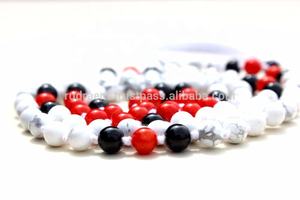 คลาสสิกผู้หญิงUnisex Malaสร้อยคอลูกปัด 108 อัญมณีปะการังสีแดงและนิลพู่ 6 มม.แฟชั่นพุทธศาสนาของขวัญ - Product Image 5