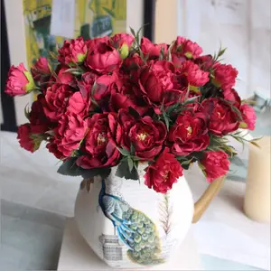 Mini buquê de flores artificiais de seda, decoração de mesa de casamento com peônia e flores