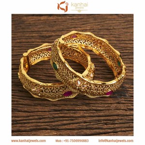 Bracelet traditionnel plaqué or, vert rubis, 18630 - Product Image 1