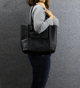 Bolso de mano de cuero, hecho a mano, grande, Bolso Negro, AM-0049 - Product Image 4