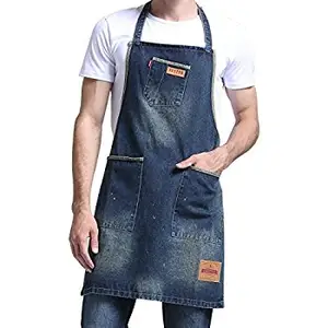 2018 nouveau suspendu cou Denim tablier sangle Style bavoir uniforme pour cuisine barbiers barbecue pour serveur uniforme quantité minimale de commande en gros - Product Image 1