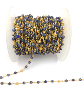 Cadena de cuentas redondas facetadas de 3-4mm con lapislázuli y piedras preciosas de pirita dorada, hallazgos y componentes de joyería - Product Image 3