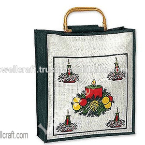 Lowellcraft Printed Mini Jute Cane Handle Christmas Gift <b>Bag</b> - Product Image 2