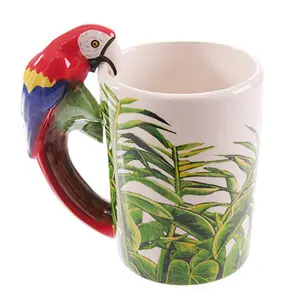 3D Coffee Mug Wildlife Series Ceramic Hand Painted Animal Parrot Mugs