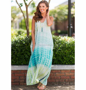 Robe d'été européenne pour femmes, en rayonne, tie-dye, spaghetti, maxi robe avec poches - Product Image 1