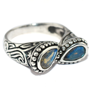 Posh-Anillo de plata de primera ley con forma de pera para mujer, sortija, plata esterlina 925, labradorita, estilo indio - Product Image 1