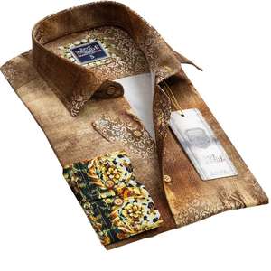 Chemise à manchette française,, Beige, Paisley, haut de gamme - Product Image 2