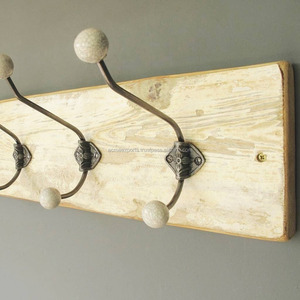 3 Móc Treo Bằng Gỗ, Treo Tường Trần <span class=keywords><strong>Vintage</strong></span> Coat Hook Với Núm Gốm - Product Image 1