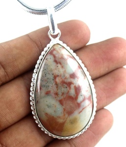 92.5 Sterling Silver Pear Shape Natural Jasper Gemstone Charm Pendant Women Jewelry Gift Necklace Top Quality - Product Image 2