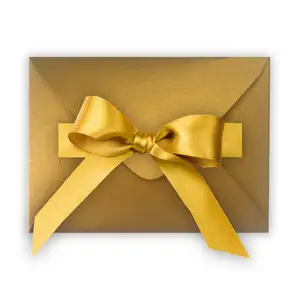豪华结婚礼物C6/A6金属金色花式纸礼品卡信封带丝带