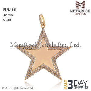 9K ของแข็งสีเหลืองทองปูชุดสีขาวแชมเปญเพชรทำด้วยมือออกแบบดาวจี้เครื่องประดับ - Product Image 2