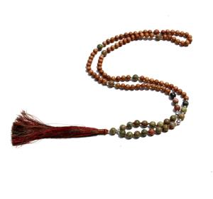 Alta calidad fragante indio sándalo Unakite 108 cuentas Yoga Mala collar anudado borla Mala - Product Image 2