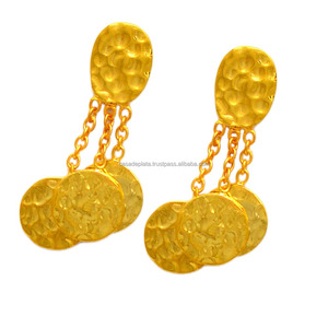Sólido exótico. Pendientes de cadena de borla chapados en oro de Plata de Ley 925 hechos a mano joyería fina pendiente de moda para mujer. - Product Image 1