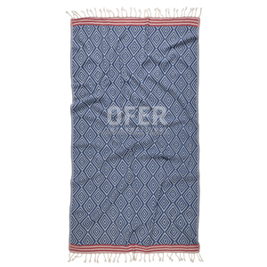 Serviette turque moderne bleu diamant 100% coton-couverture de plage de pique-nique, couverture de lit, Jacquard à usage multiple - Product Image 1