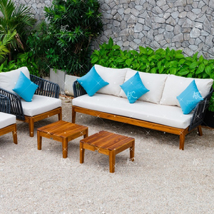 Conjunto de sofá de mimbre polivinílico con patas de madera de acacia, muebles de jardín al aire libre, diseño más nuevo - Product Image 1