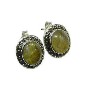Fabuleux Vintage Design Rutile pierres précieuses boucle d'oreille 925 bijoux en argent Sterling pur avec placage d'argent pour le mariage des femmes - Product Image 1
