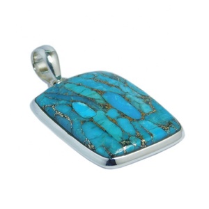 Elegante colgante de piedras preciosas turquesas naturales, venta al por mayor india, joyería fina de plata, colgantes y dijes, regalo para ella - Product Image 1