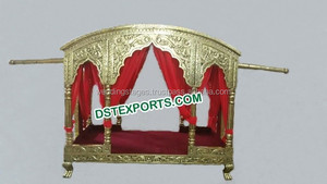 Doli de Boda Estilo Rajwada, Palki de Aspecto Tradicional para Bodas Elegantes, Palanquín de Madera Dorada Tallada para Bodas - Product Image 5