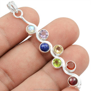 Impresionante colgante de Chakra de varias piedras de Plata de Ley 925 étnico hecho a mano para mujer nuevo suministro al por mayor - Product Image 1