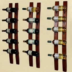 Porte-bouteilles mural industriel Oniya <span class=keywords><strong>en</strong></span> <span class=keywords><strong>bois</strong></span> pour plateau à pot, bouteilles, cave à vin, pour caves à vin et bacs à boissons - Product Image 6
