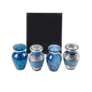 Colección Memorial Royal Blue, Juego de 4 urnas de cremación para mascotas con relleno de terciopelo, aluminio/latón metálico para almacenamiento de cenizas, recuerdo funerario - Product Image 1