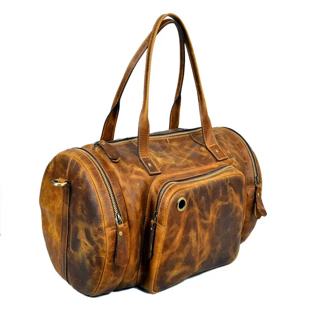 Sac de sport en cuir pour hommes Sac de sport multifonctionnel en cuir à grain supérieur pour hommes Sac de voyage et de sport de grande capacité au design vintage