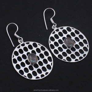 925 joyería de plata esterlina forma ovalada labradorita Natural piedras preciosas pendientes colgantes plata Jaali pendientes regalo para esposa ODM OEM - Product Image 1