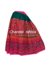 Falda Banjara India Gujarati Real Kutchi Marrón Oscuro con Bordado Múltiple, Trabajo con Espejos, Estilo Vintage Boho Gitano Tribal, Talla Grande Informal - Product Image 3