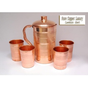 Pichet à eau antique pour eau potable verre en cuivre verre en cuivre et ensemble de cruches verre à boire en cuivre martelé infuseur à thé glacé en gros - Product Image 2