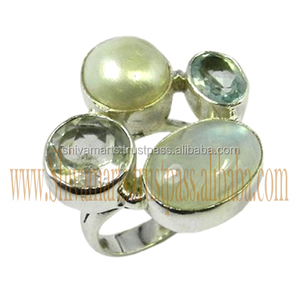 Hot Sale New Design Real Rainbow Moonstone Multi Gemstone <b>Eternity</b> Vermeil <b>Ring</b> Indian Handmade <b>Silver</b> Jewelry - Product Image 2