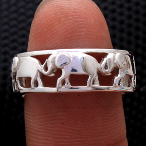 Bague en argent sterling 925, à breloque type éléphant, pour mère et bébé, bijou fait main - Product Image 2