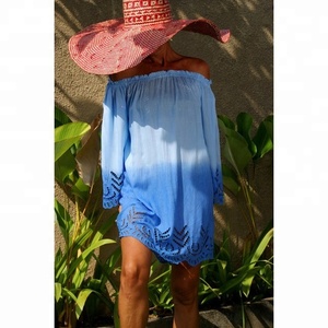 Caftán corto de algodón con hombros descubiertos para mujer, ropa de playa, Túnica, ropa de playa, 100% - Product Image 2