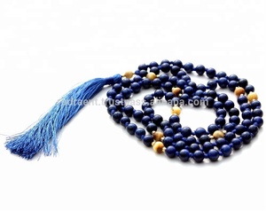 Collar de cuentas Mala 108 anudado a mano, borla de lapislázuli, cadena de estilo bohemio Unisex, regalo de fiesta con perla de diamante - Product Image 2