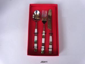 Ensemble de couverts en acier mosaïque en os et nacre antiques ensemble de dîner 3 pièces pour enfants poignée en acier inoxydable matériau métallique - Product Image 6