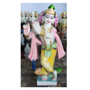 Дизайн по индивидуальному заказу, белый мрамор, Красивая статуя индуистского бога Кришны для богослужения, украшение изделия ручной работы